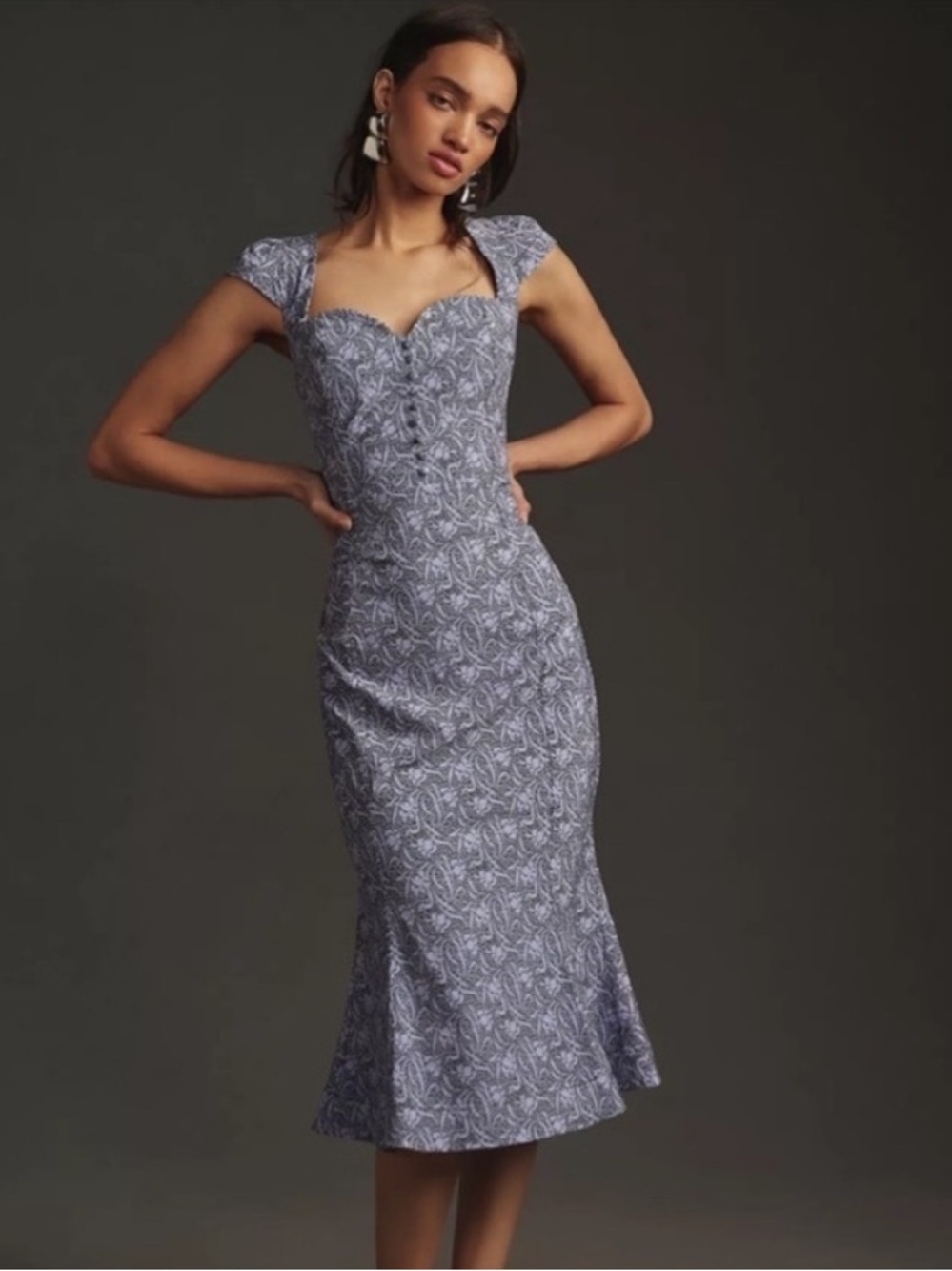 Anthropologie Cecily Lavender-Blue Floral Sweetheart Midi Dress NWOT